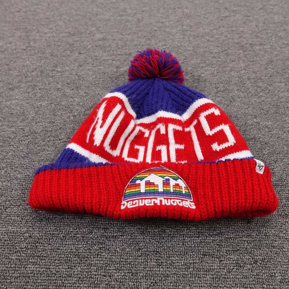 Denver Nuggets Hat Beanie Mens One Size Red NBA Basketball Pom Knit '47